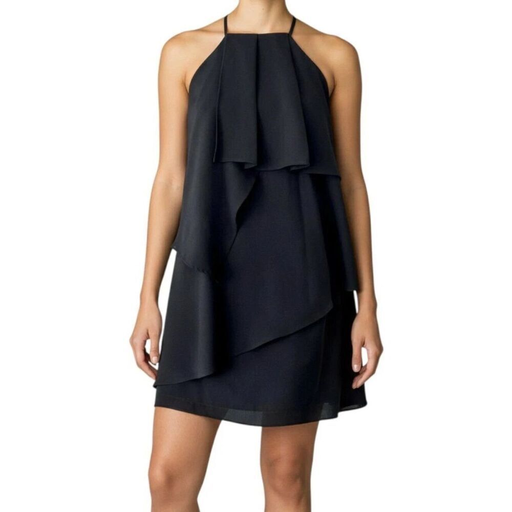 Adelyn Rae Black Halter Tiered Ruffle Mini Dress Open Back NWT XS